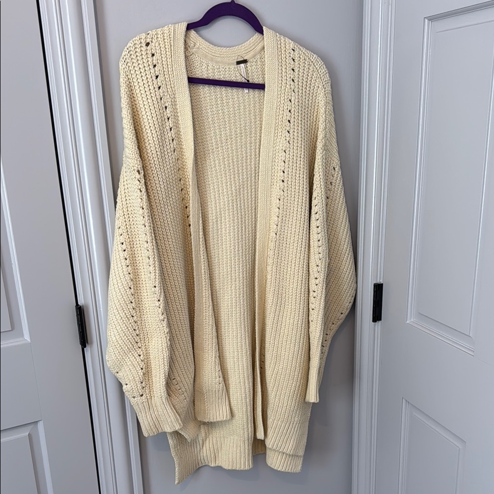 Free People Cream Chunky Knit Cardigan